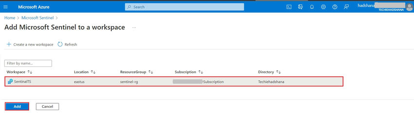 Add Microsoft Sentinel